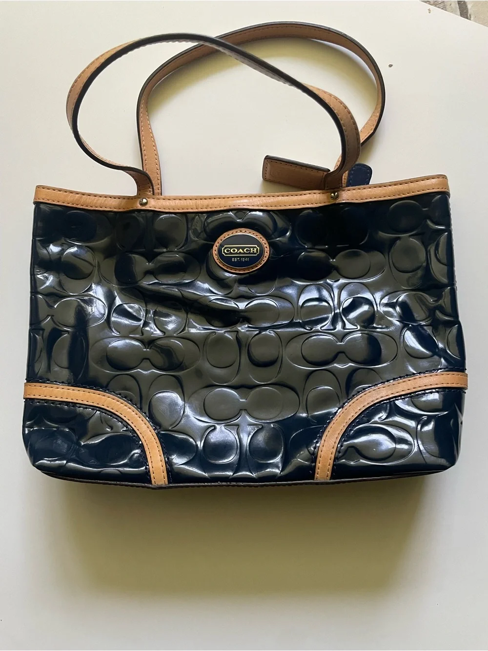 COACH PEYTON EMBOSSED BLUE PATTEN LEATHER F48166